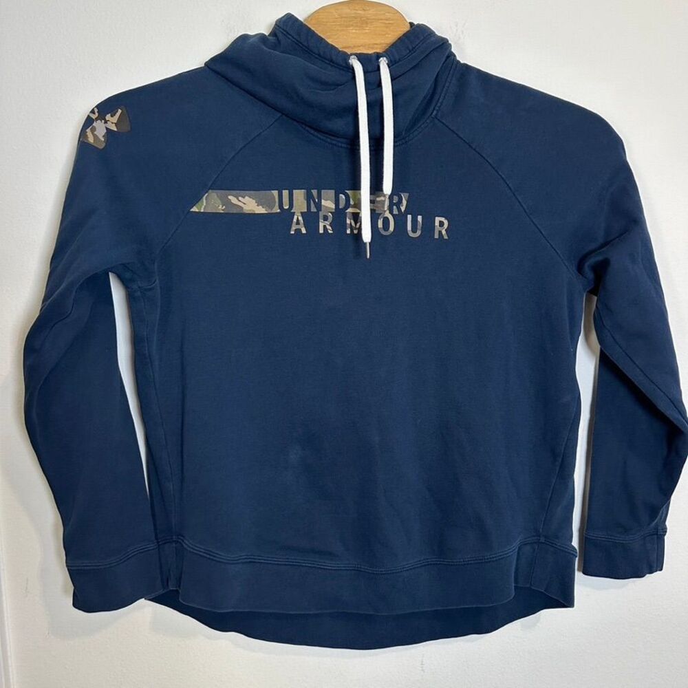 Under‎ Armour Men's Navy Blue Camo Logo Pullover Hoodie Sweatshirt Coldgear L